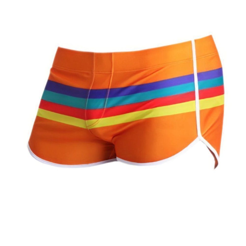 Men's Sexy Orange Striped Swimwear Trunks Resort Shorts Orange XL
